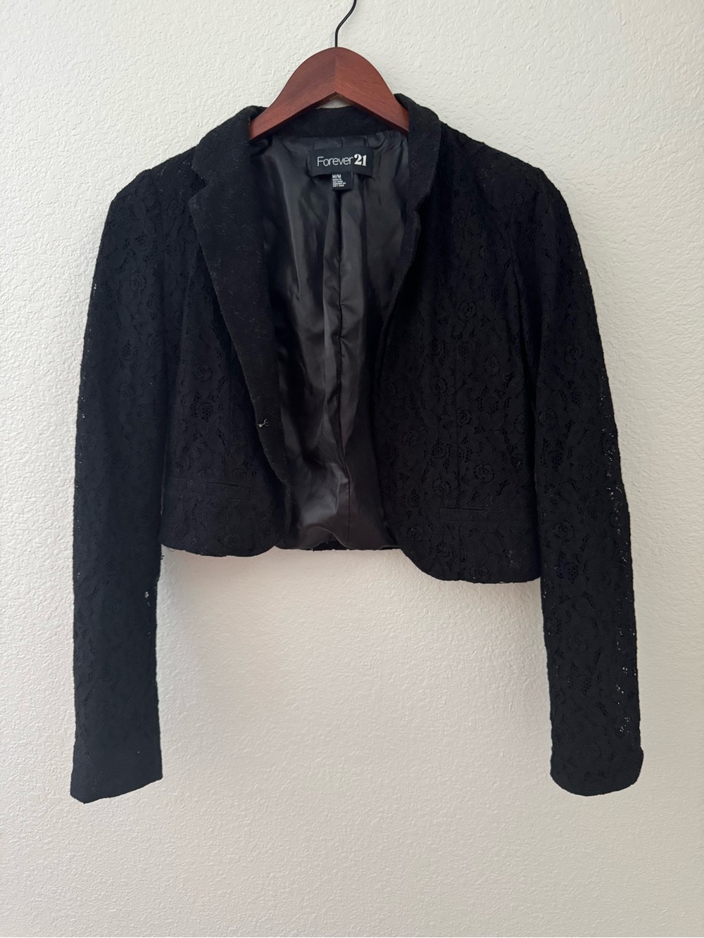 Forever 21 Black Cropped Lace Blazer